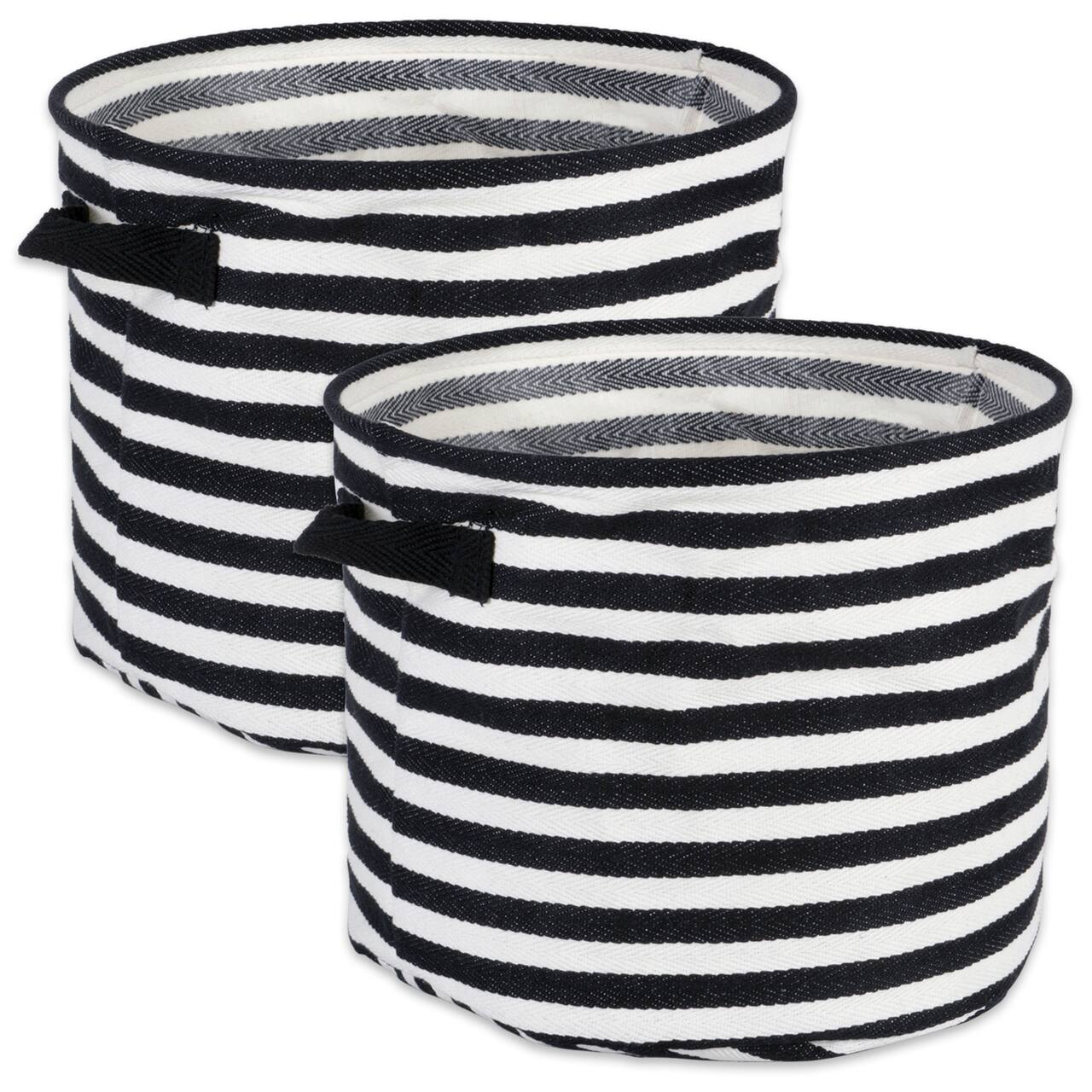 DII® Medium Round Stripes PE-Coated Herringbone Woven Cotton Laundry Bin, 2ct.